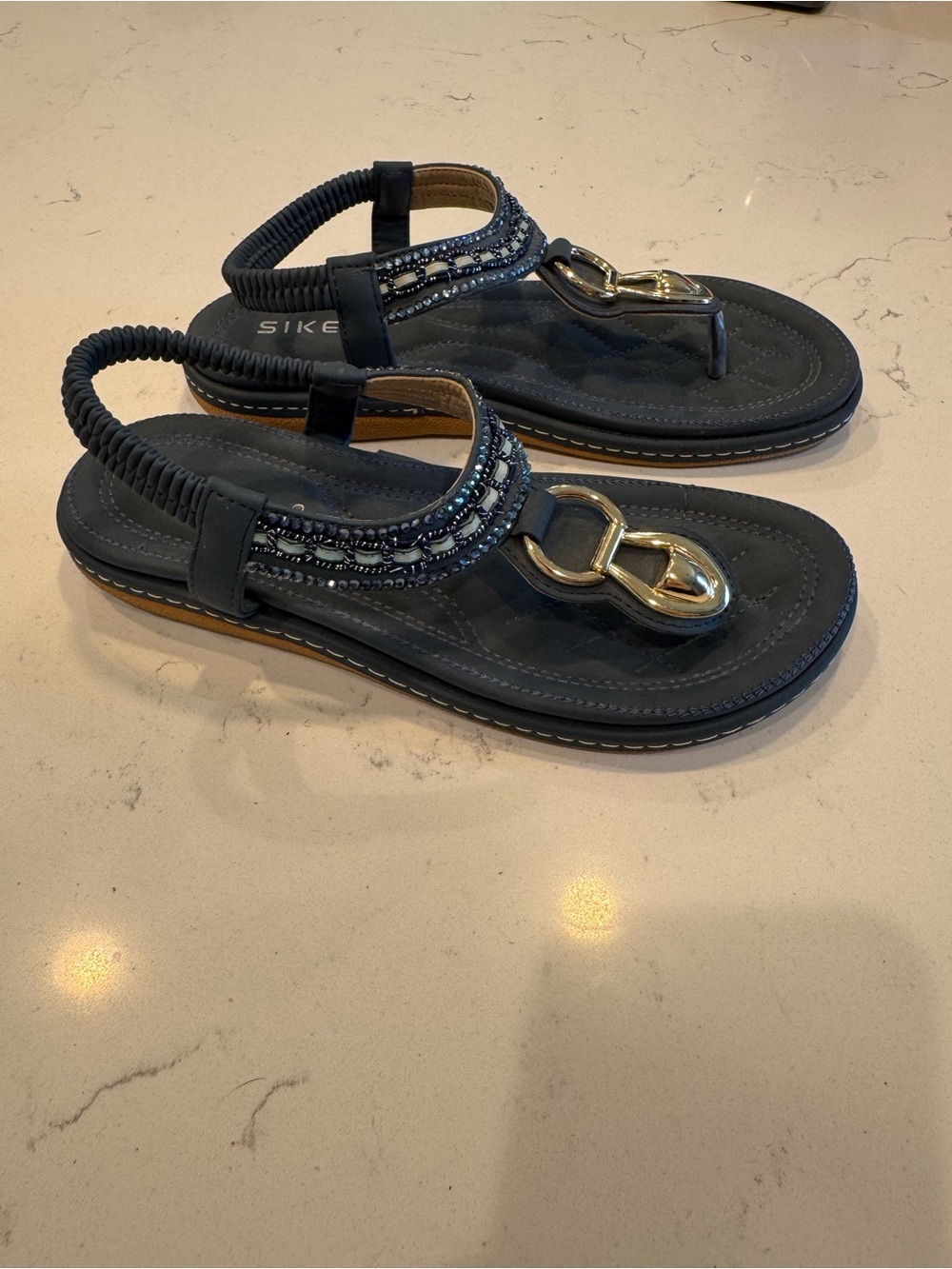 SIKETU Women’s Sandals Shoes Color Blue Size 7 Strap Flat Slip On
